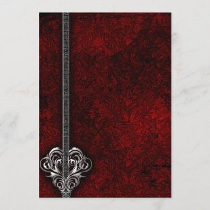 Gothic Red Damask Silver Heart bruiloft Kaart