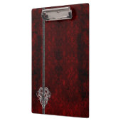 Gothic Red Damask Silver Heart Klembord (Links)