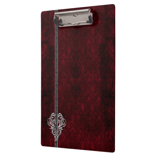 Gothic Red Damask Silver Heart Klembord (Links)