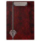 Gothic Red Damask Silver Heart Klembord (Voorkant)