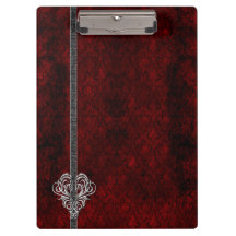 Gothic Red Damask Silver Heart