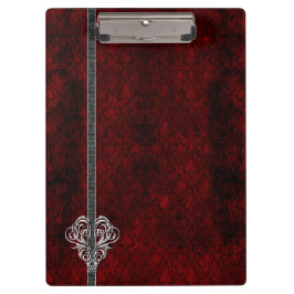Gothic Red Damask Silver Heart Klembord