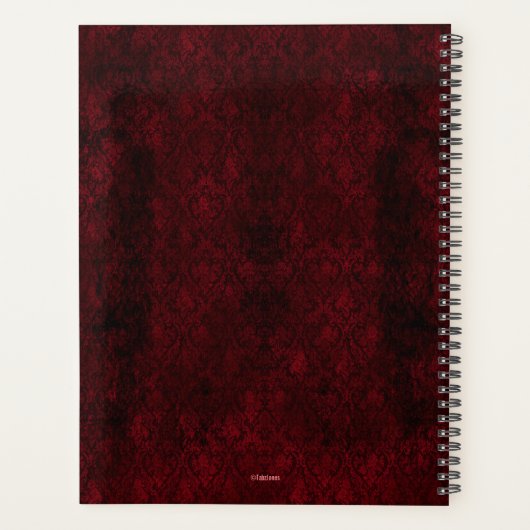 Gothic Red Damask Silver Heart Planner (Achterkant)