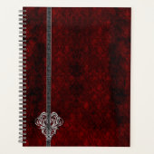 Gothic Red Damask Silver Heart Planner (Voorkant)