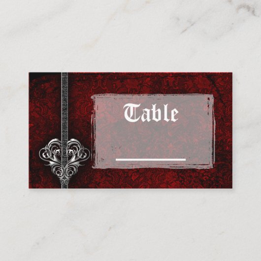 Gothic Red Damask Silver Heart Reception Table Kaa Plaatskaartje (Voorkant)