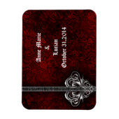 Gothic Red Damask Silver Heart slaat de datum op Magneet (Verticaal)
