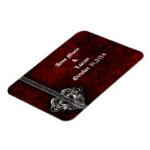 Gothic Red Damask Silver Heart slaat de datum op Magneet (Linkerzijde)