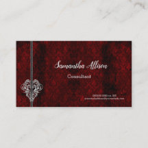 Gothic Red Damask Silver Heart