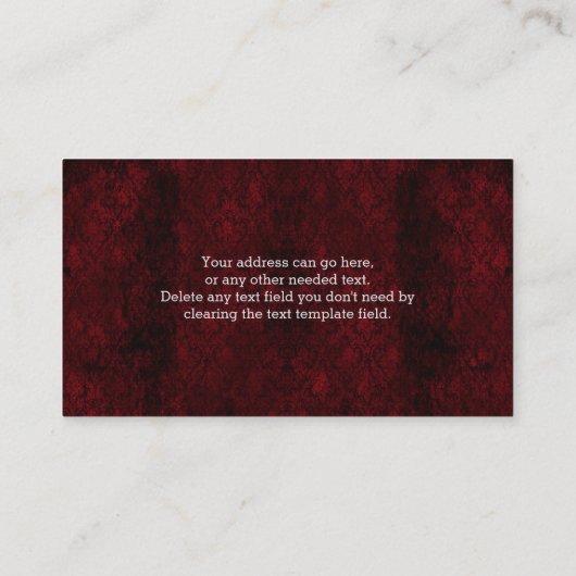 Gothic Red Damask Silver Heart Visitekaartje (Achterkant)