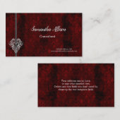 Gothic Red Damask Silver Heart Visitekaartje (Voorkant / Achterkant)
