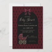 Gothic Red Damask Victorian Pram Baby Shower Kaart (Voorkant)