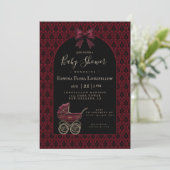 Gothic Red Damask Victorian Pram Baby Shower Kaart (Staand voorkant)