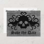 Gothic red de datum fanged vampier schedel aankondigingskaart (Voorkant / Achterkant)