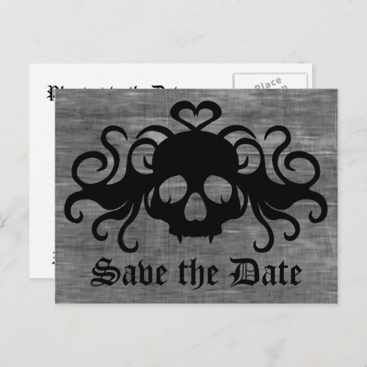 Gothic red de datum fanged vampier schedel aankondigingskaart (Voorkant / Achterkant)