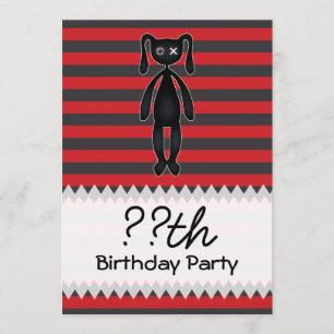 Gothic Red en Black Bunny Birthday Kaart