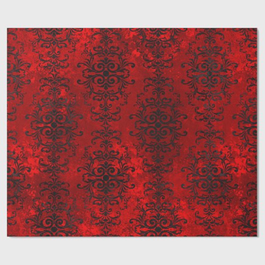 Gothic Red en Black Damask Cadeaupapier (Vlak)