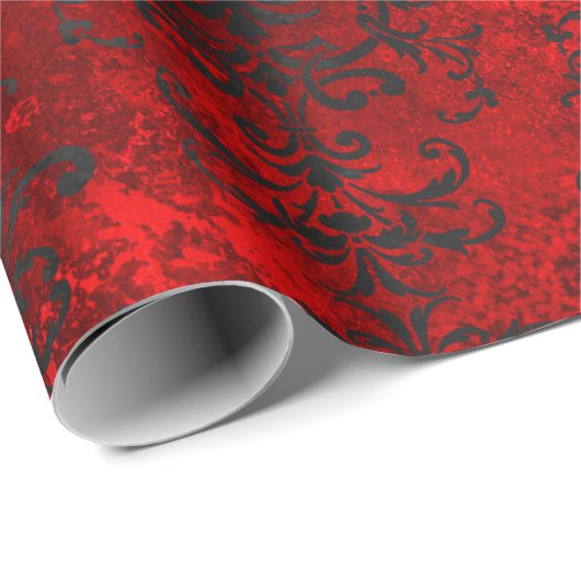 Gothic Red en Black Damask Cadeaupapier (Rol Hoek)