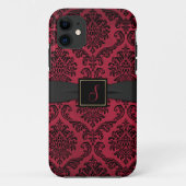 Gothic Red en Black Damask Monogrammed Case-Mate iPhone Case (Achterkant)