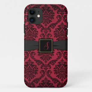 Gothic Red en Black Damask Monogrammed Case-Mate iPhone Case