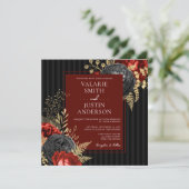 Gothic Red en Black Floral Budget Wedding Kaart (Staand voorkant)