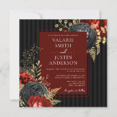 Gothic Red en Black Floral Budget Wedding Kaart (Voorkant)