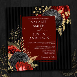 Gothic Red en Black Floral Budget Wedding Kaart