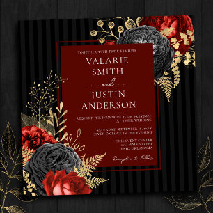 Gothic Red en Black Floral Budget Wedding Kaart