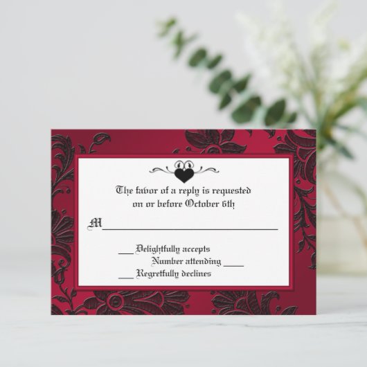 Gothic Red en Black Floral RSVP-kaart RSVP Kaartje (Staand voorkant)