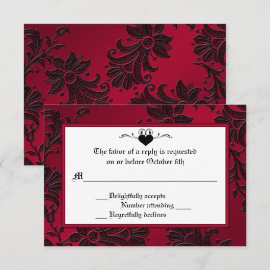 Gothic Red en Black Floral RSVP-kaart RSVP Kaartje (Voorkant / Achterkant)