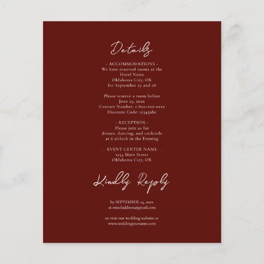 Gothic Red en Black Floral Wedden All in One Flyer (Achterkant)