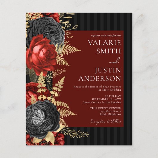 Gothic Red en Black Floral Wedden All in One Flyer (Voorkant)
