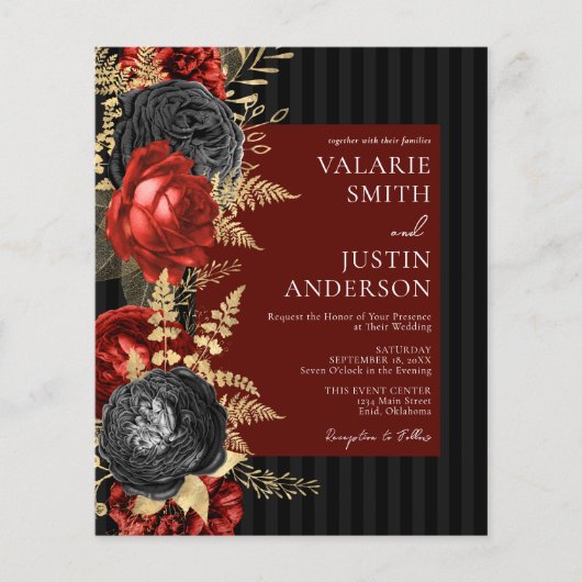 Gothic Red en Black Floral Wedding Invitation (Voorkant)