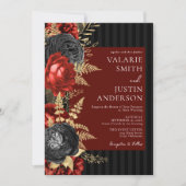 Gothic Red en Black Floral Wedding Kaart (Voorkant)