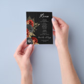 Gothic Red en Black Floral Wedding Menu Flyer (Hand)