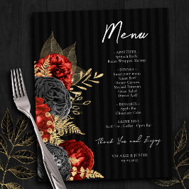 Gothic Red en Black Floral Wedding Menu Flyer