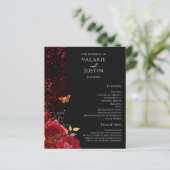 Gothic Red en Black Floral Wedding Programme (Staand voorkant)