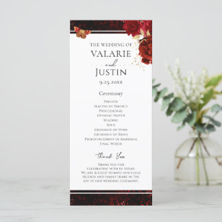 Gothic Red en Black Floral Wedding Programme Programmakaart