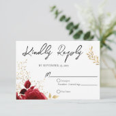 Gothic Red en Black Floral Wedding RSVP Kaart (Staand voorkant)