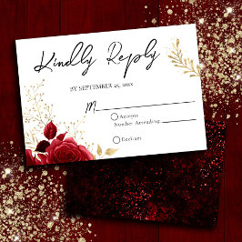Gothic Red en Black Floral Wedding RSVP Kaart
