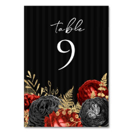 Gothic Red en Black Floral Wedding Table Number Kaart