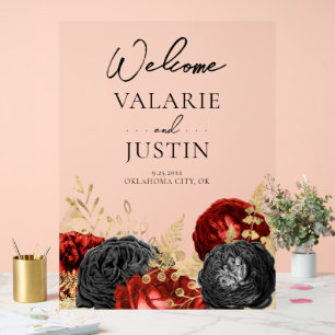Gothic Red en Black Floral Welcome Wedding Acryl Bord