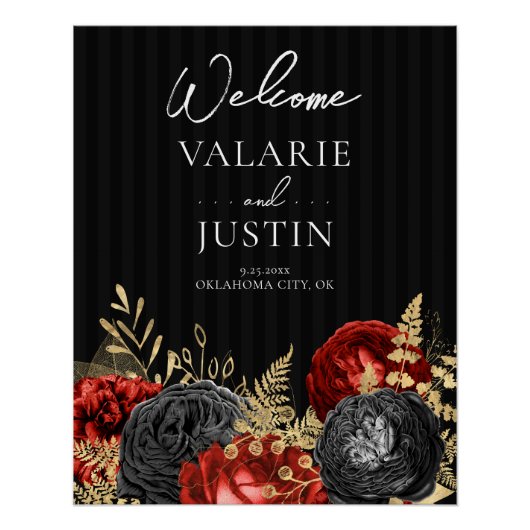 Gothic Red en Black Floral Welcome Wedding Perfect Poster (Voorkant)