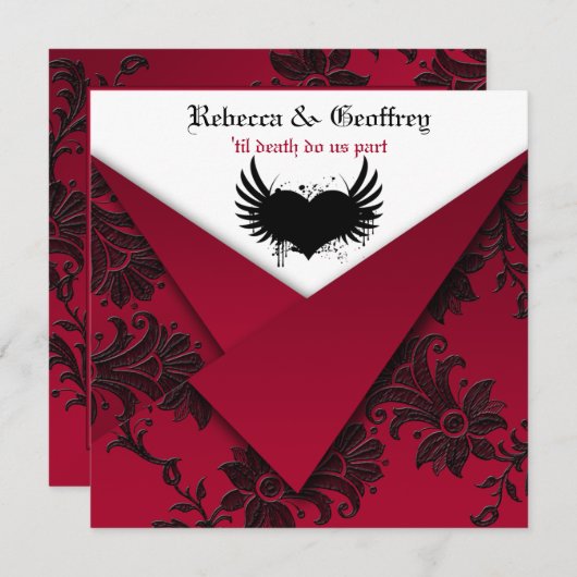 Gothic Red en Black Wedding Invitation Kaart (Voorkant / Achterkant)