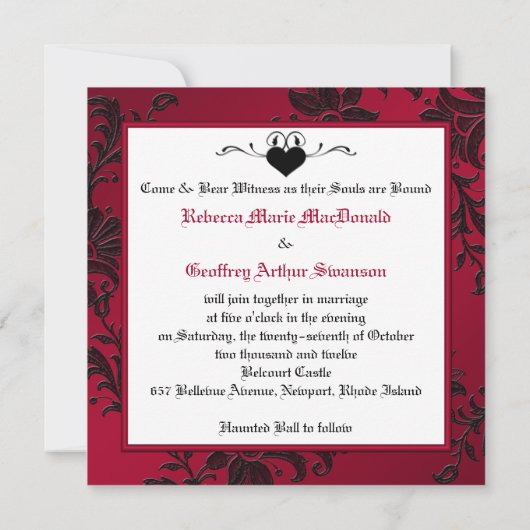 Gothic Red en Black Wedding Invitation Kaart (Achterkant)