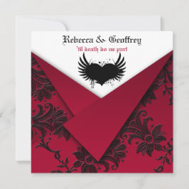 Gothic Red en Black Wedding Invitation Kaart