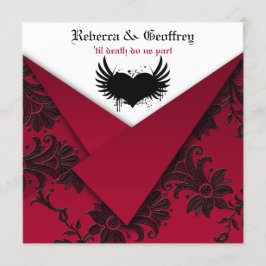 Gothic Red en Black Wedding Invitation Kaart