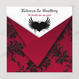Gothic Red en Black Wedding Invitation Kaart
