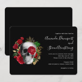 Gothic Red Floral Skull & Gold Leaves Kaart (Voorkant / Achterkant)