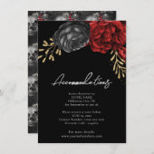 Gothic Red Floral Wedding Accommodding Enclosure Informatiekaartje (Voorkant / Achterkant)