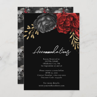 Gothic Red Floral Wedding Accommodding Enclosure Informatiekaartje